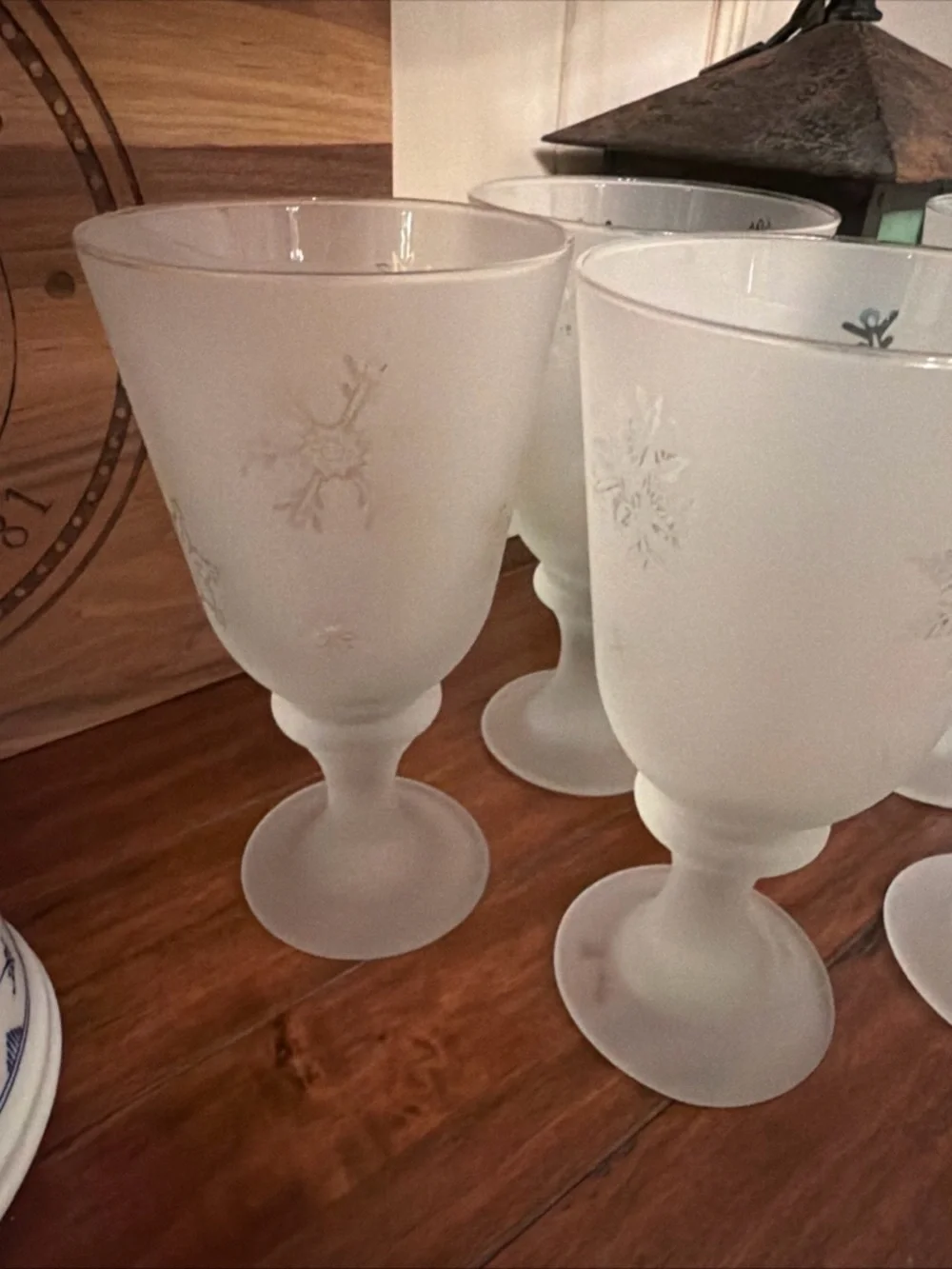 Frosted Snowflake Wine Goblets - Set of 6 vintage Libbey glass ware